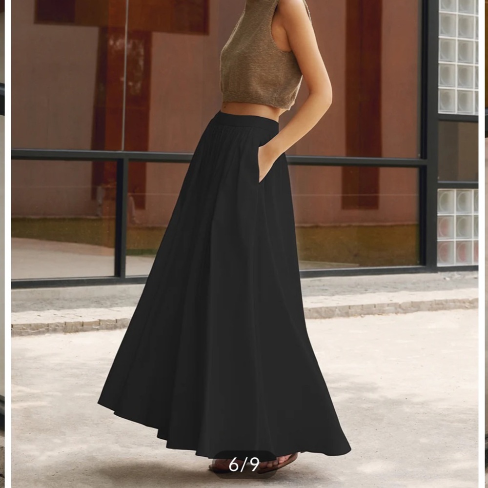 Commense Black Linen Maxi Skirt